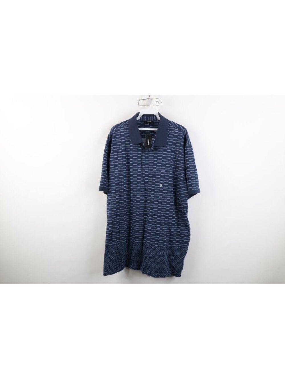 New Express Geometric Knit Collared Golf Polo Shirt Mens Size 2XL XXL Blue
